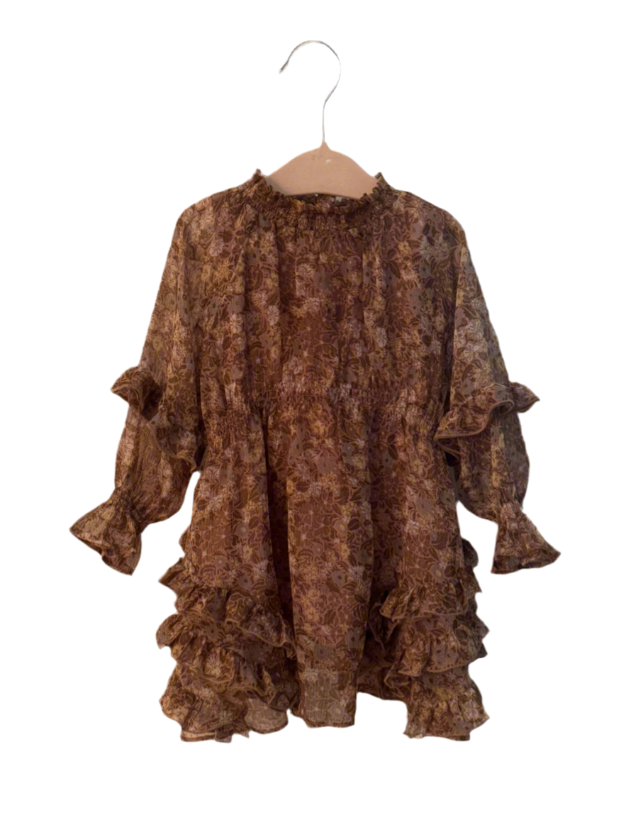 Vintage-inspired chiffon brown floral dress (18 months)