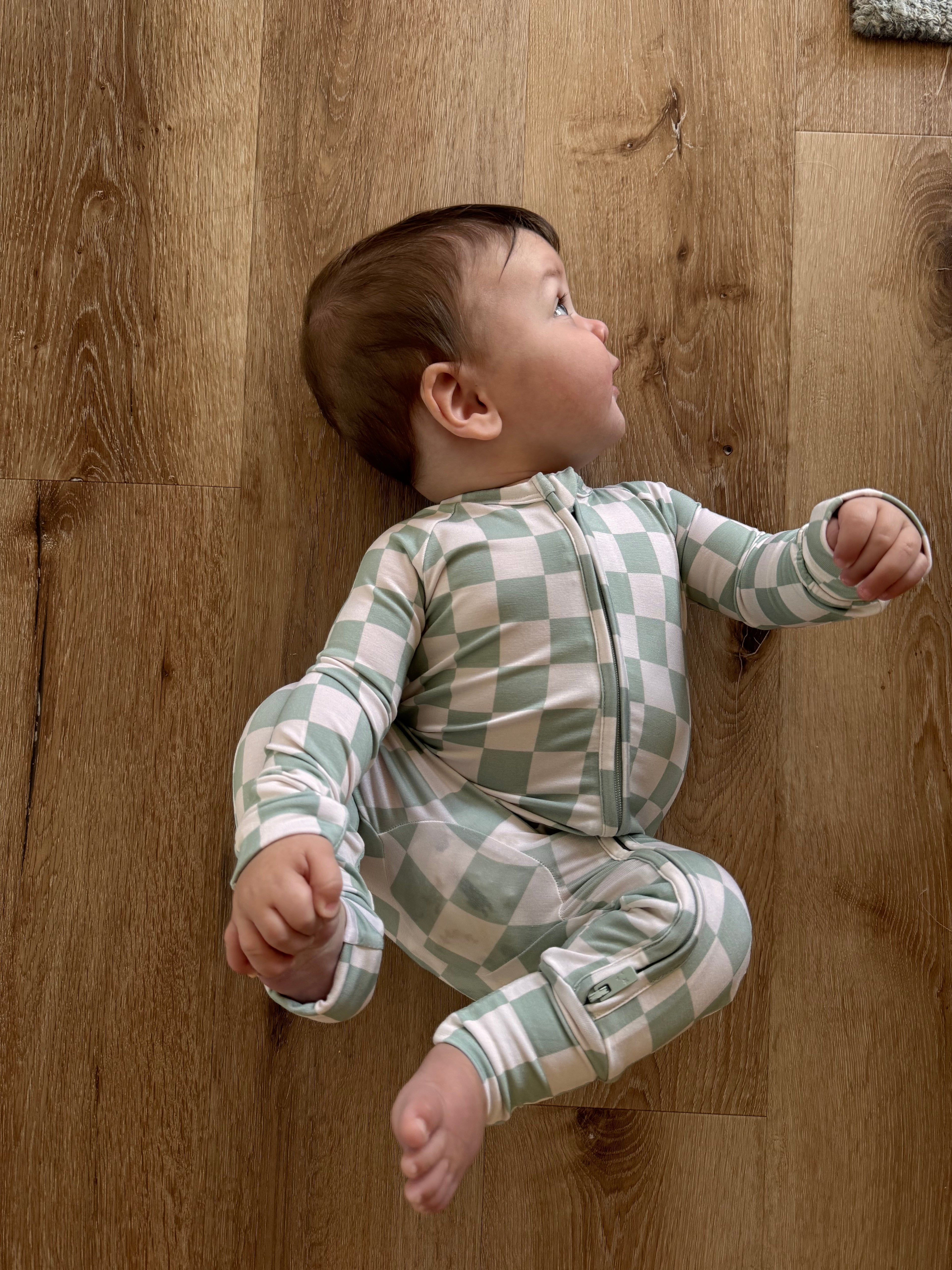 Sage green checkered bamboo sleeper