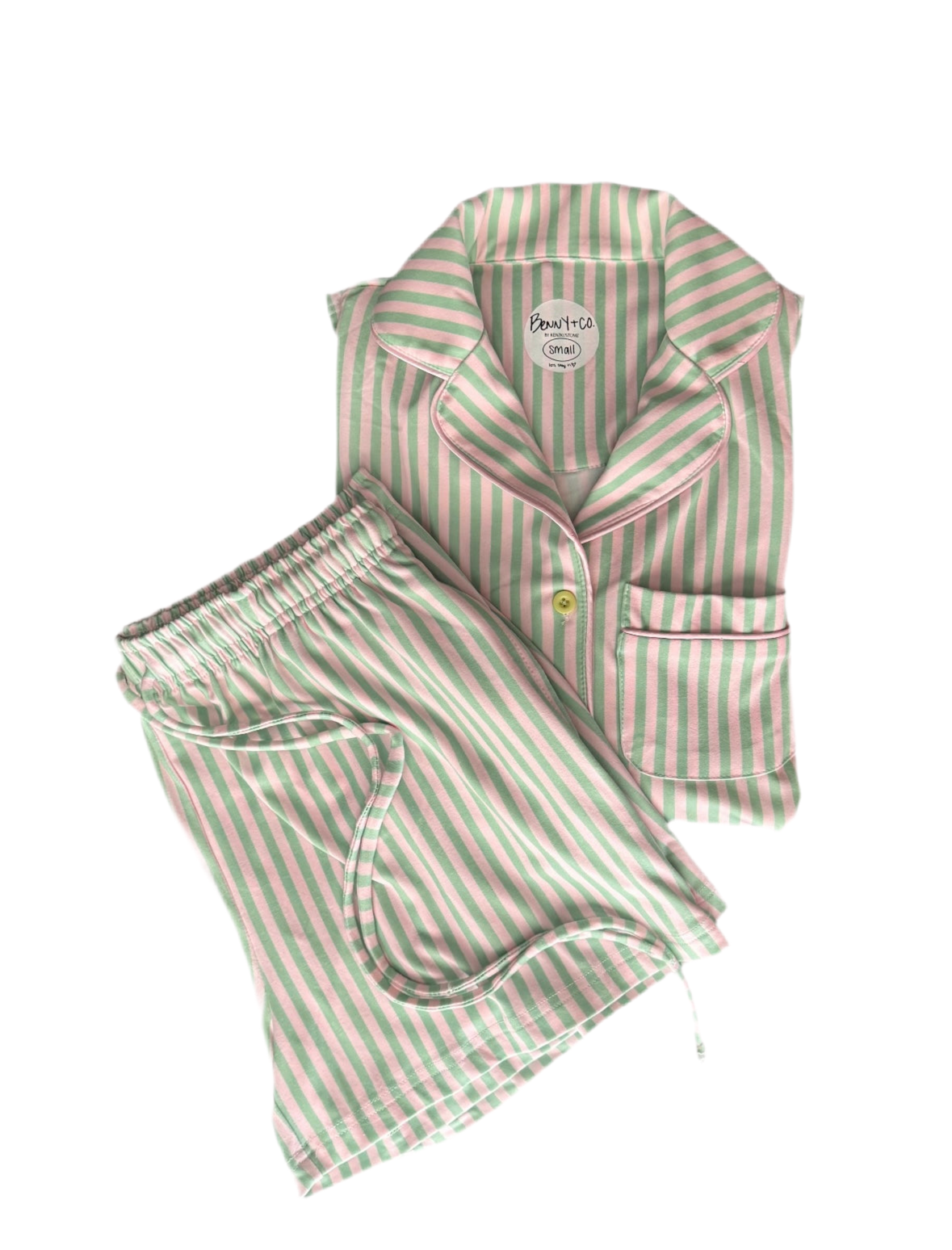 Pink + green bamboo shorts pajama set