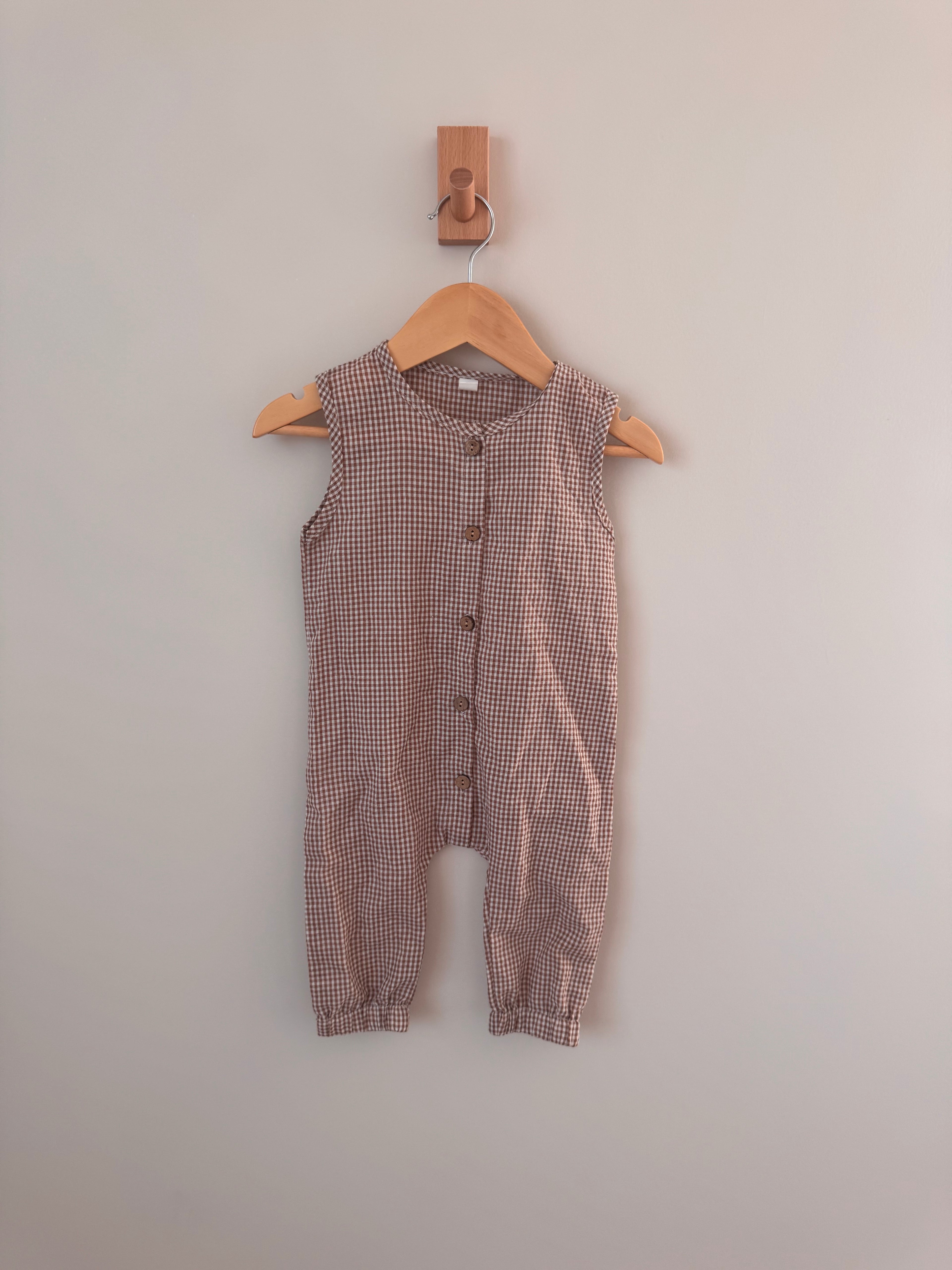 PRELOVED* Gingham linen romper (12MO)