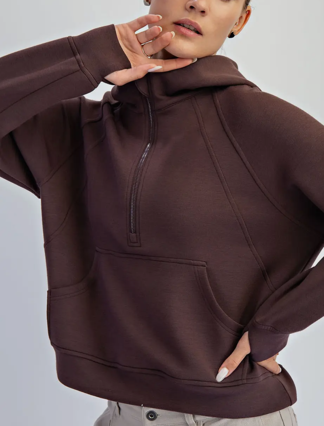 Scuba half zip hoodie - COCOA