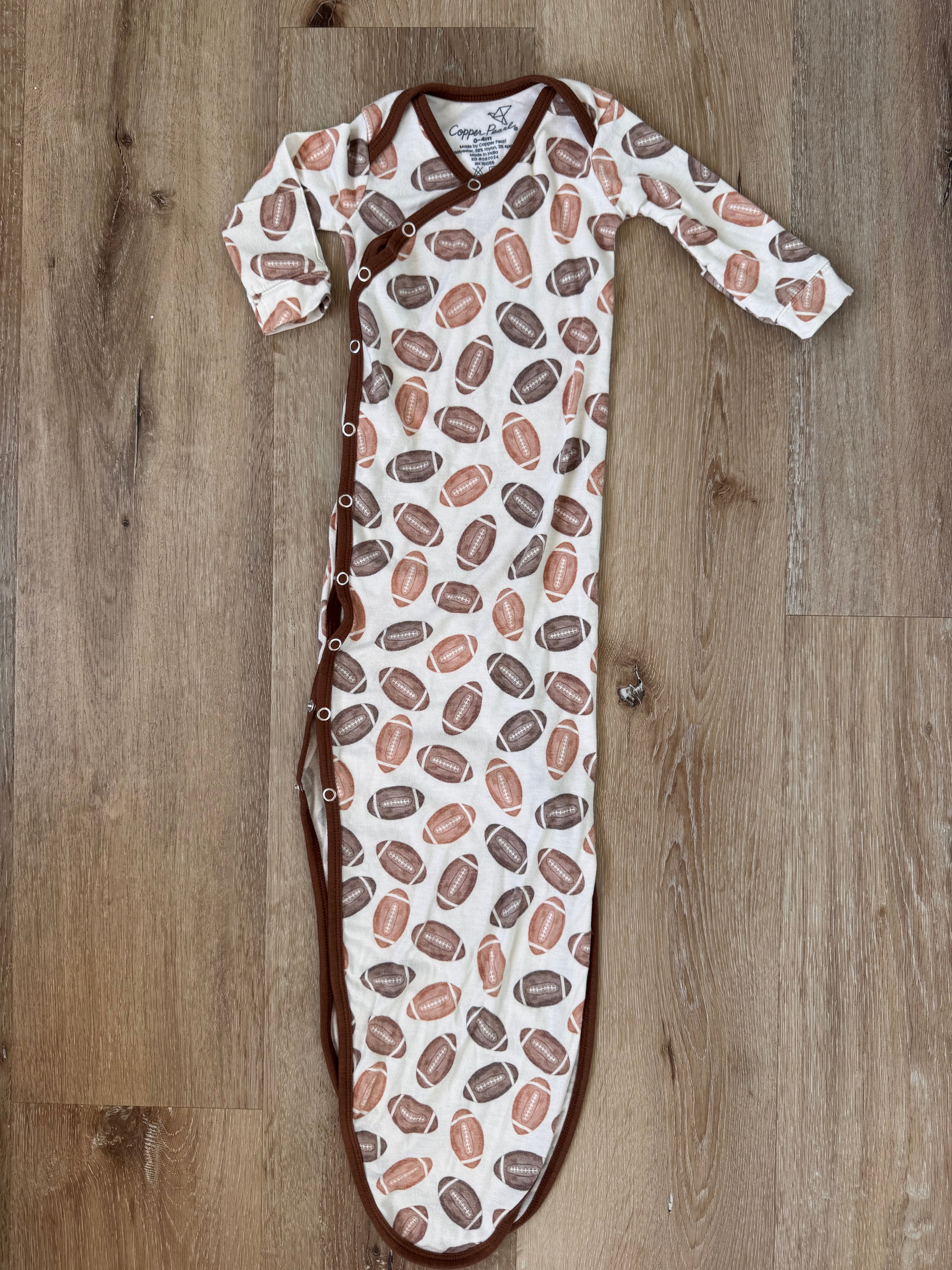 Football long sleeve sleeper gown (0-4mo)