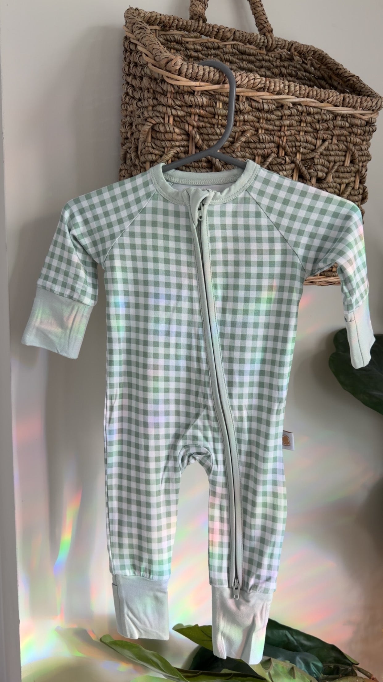 Sage gingham sleeper