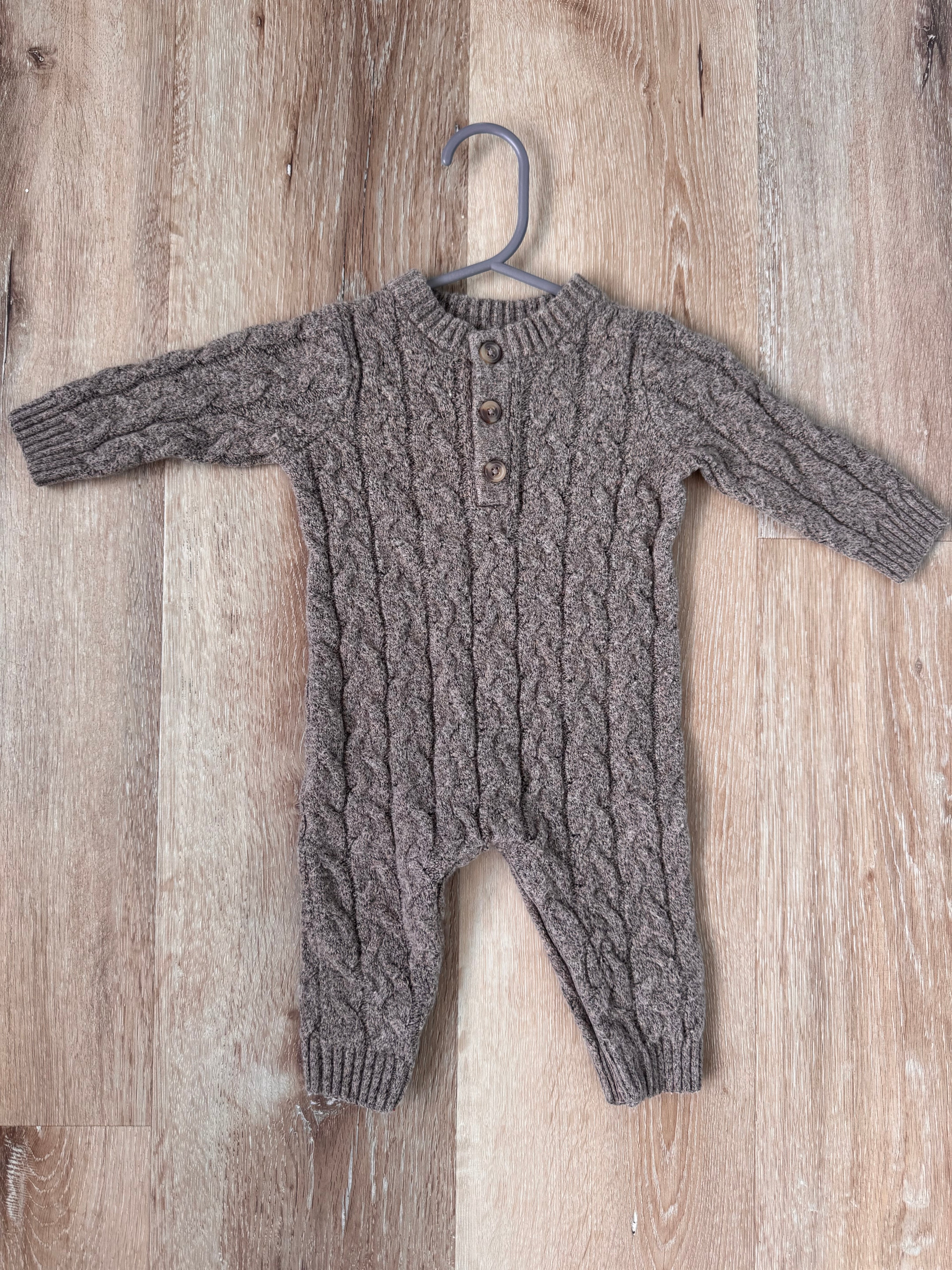 Winter brown knit baby romper (3-6mo)