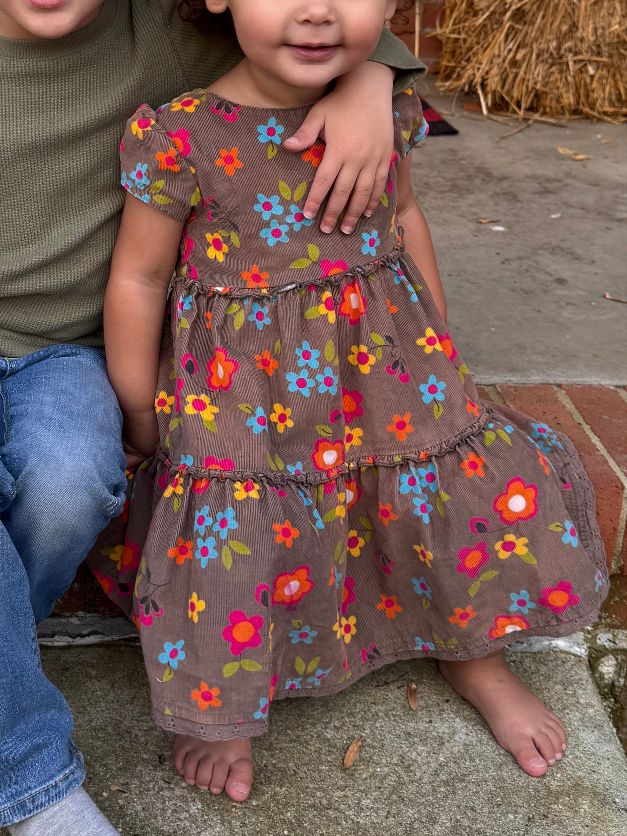 Fall floral corduroy toddler dress (2T)