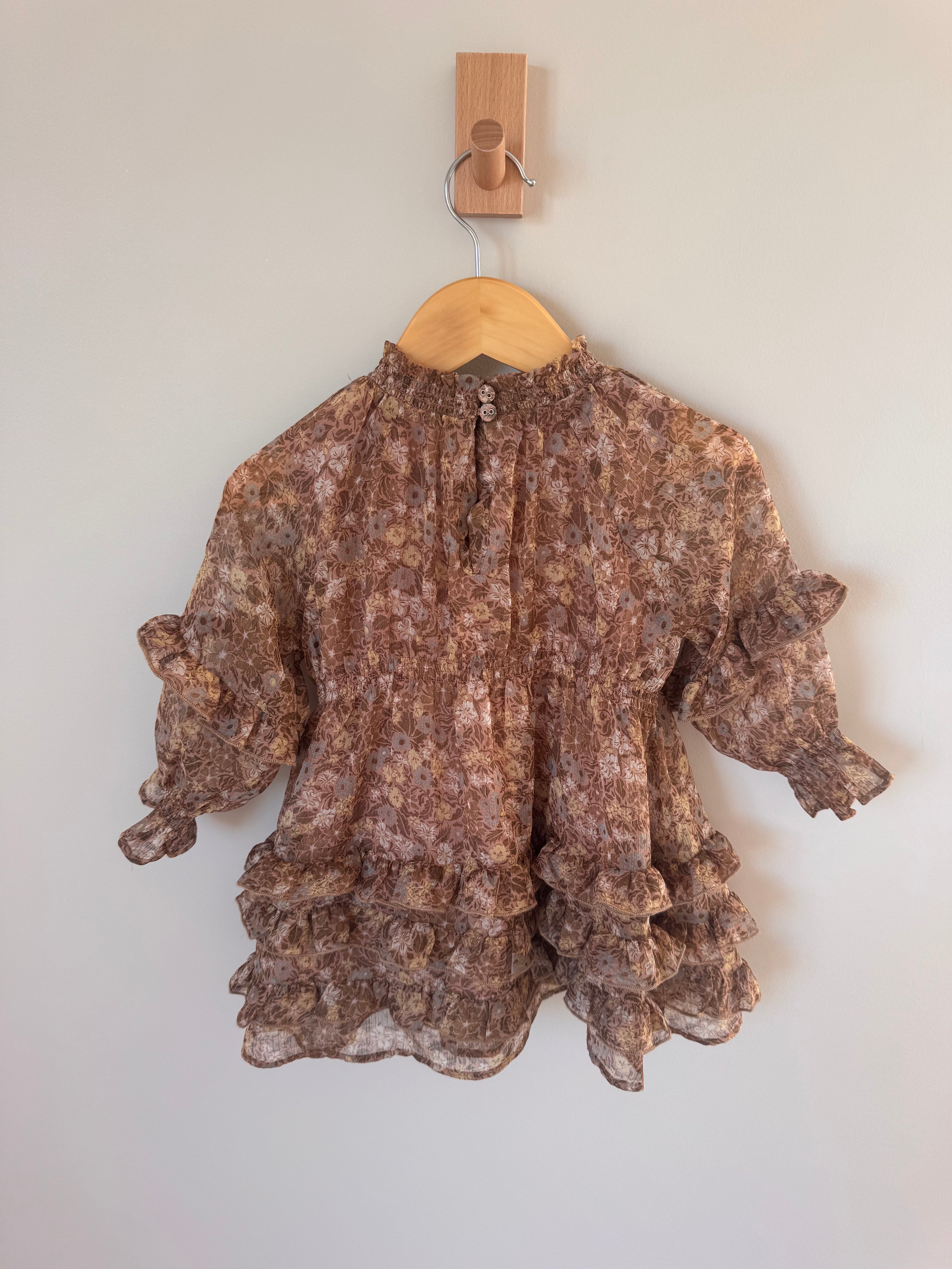 PRELOVED* Vintage-inspired chiffon brown floral dress (18 months)