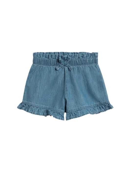 Callie chambray ruffle waist shorts