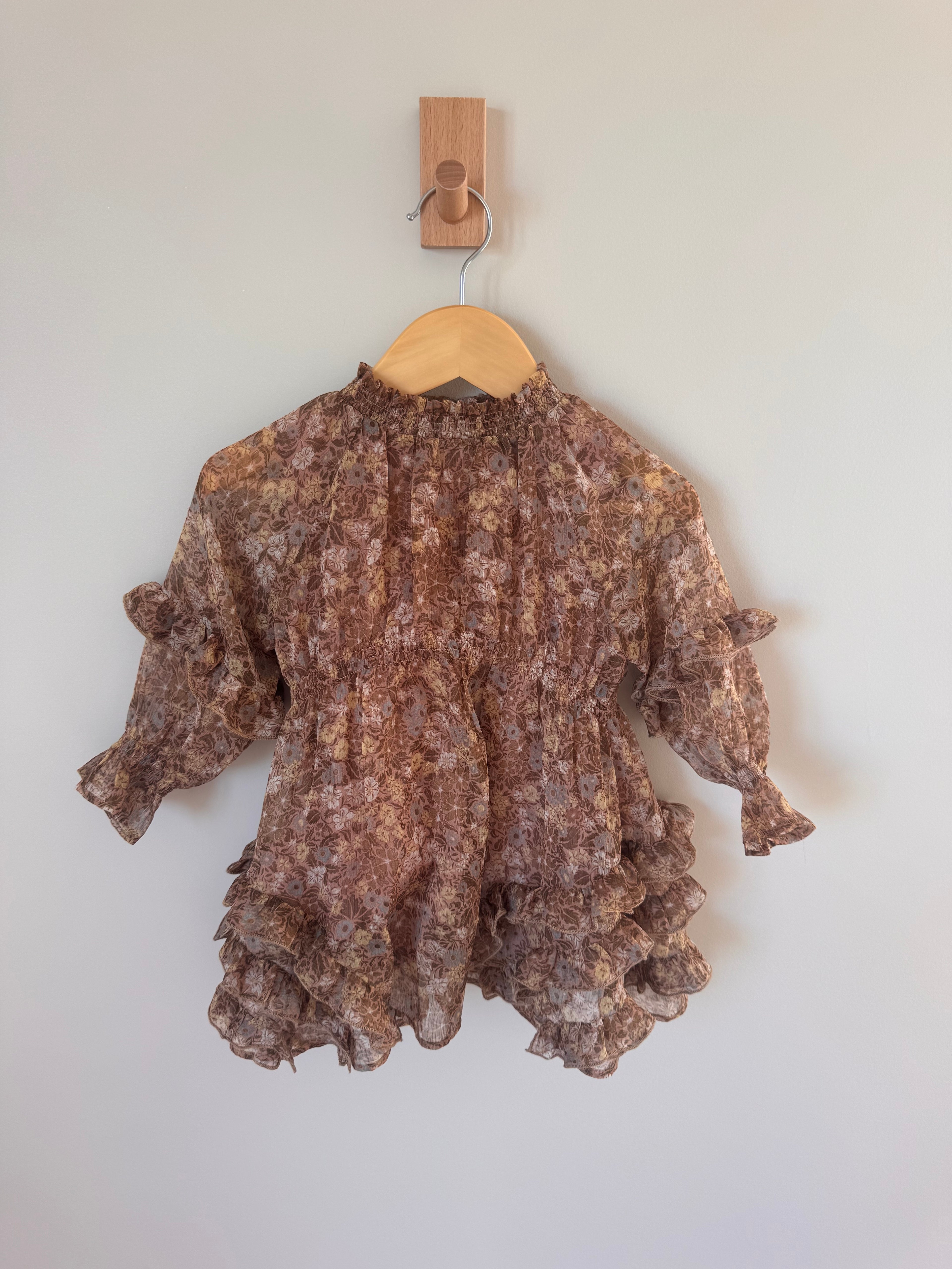 PRELOVED* Vintage-inspired chiffon brown floral dress (18 months)