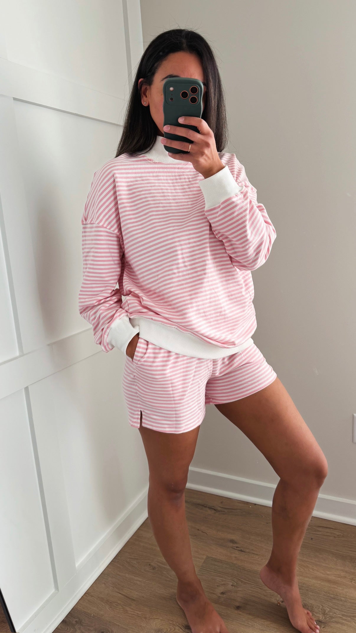 Striped mock neck lounge set - Bubblegum