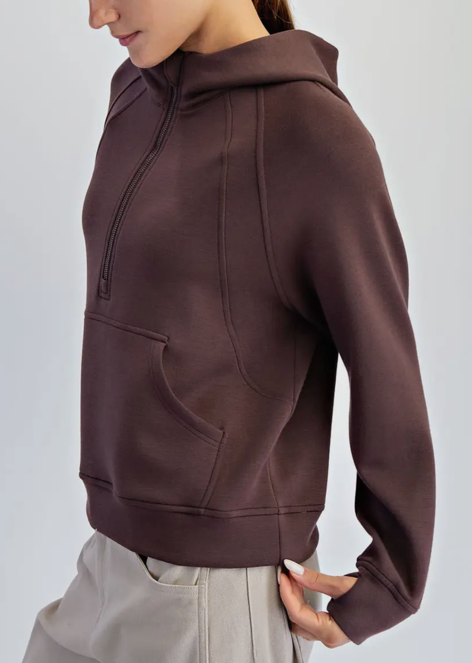 Scuba half zip hoodie - COCOA