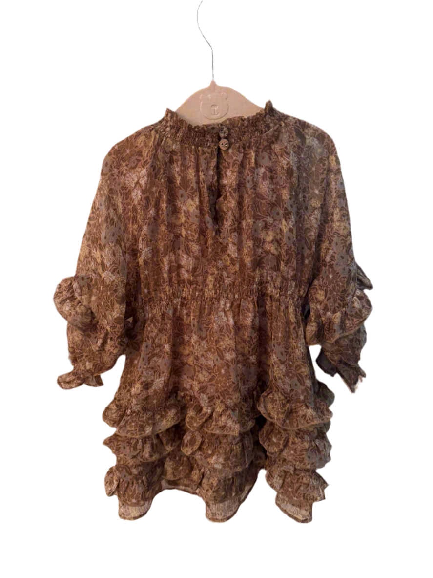Vintage-inspired chiffon brown floral dress (18 months)