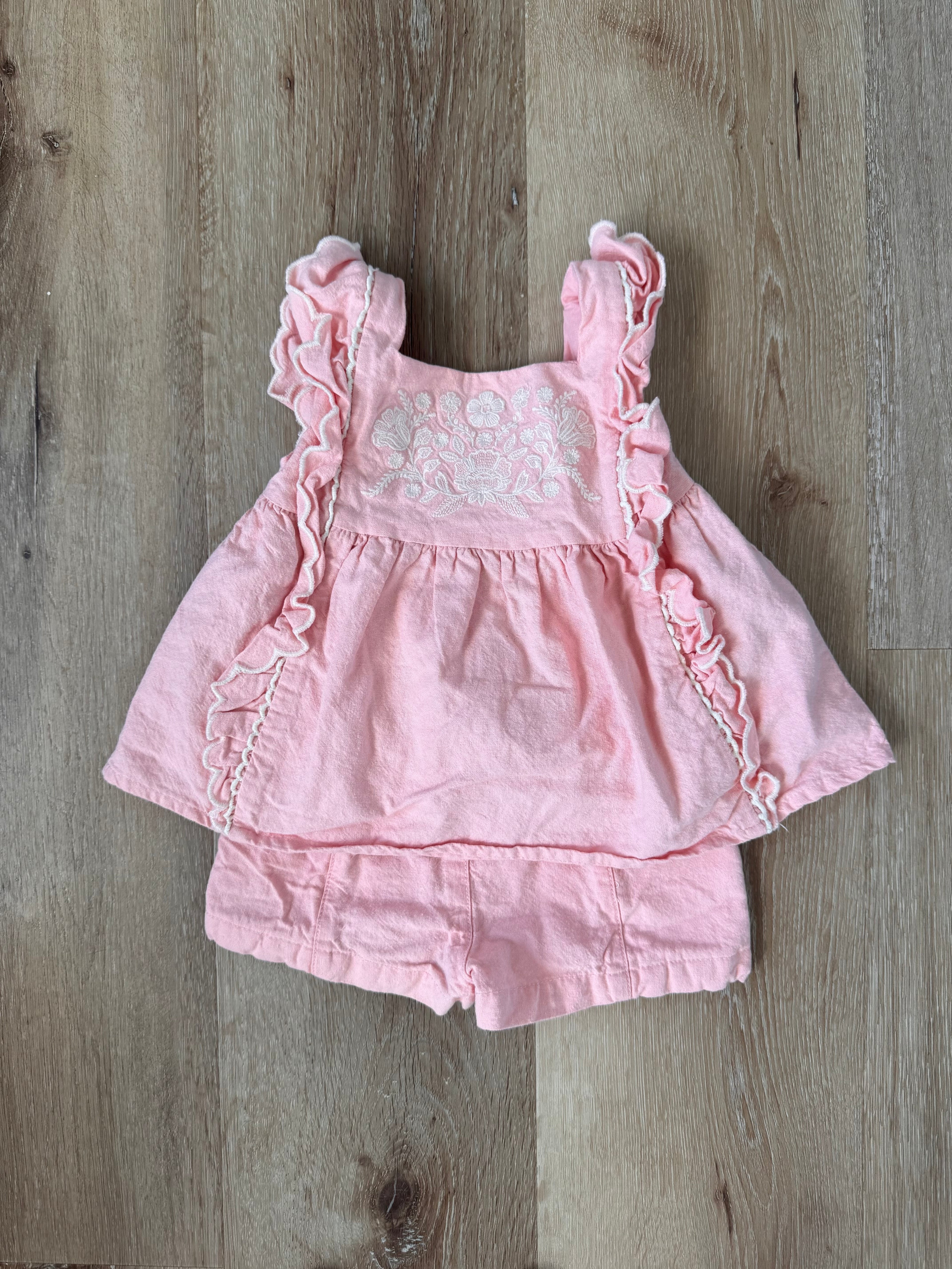 PRELOVED* Pink ruffle two-piece baby set (12mo)