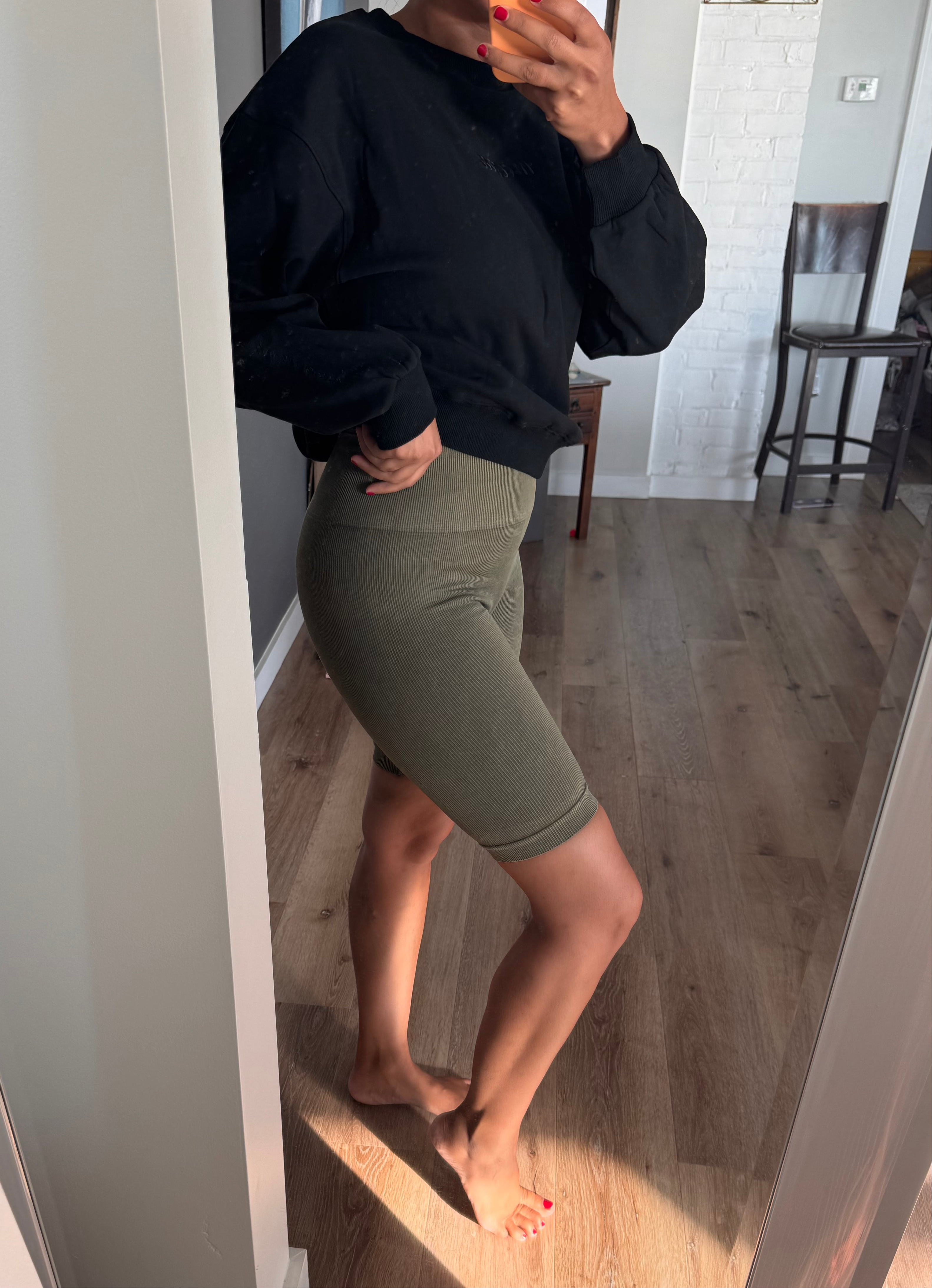 ribbed biker shorts (OLIVE)