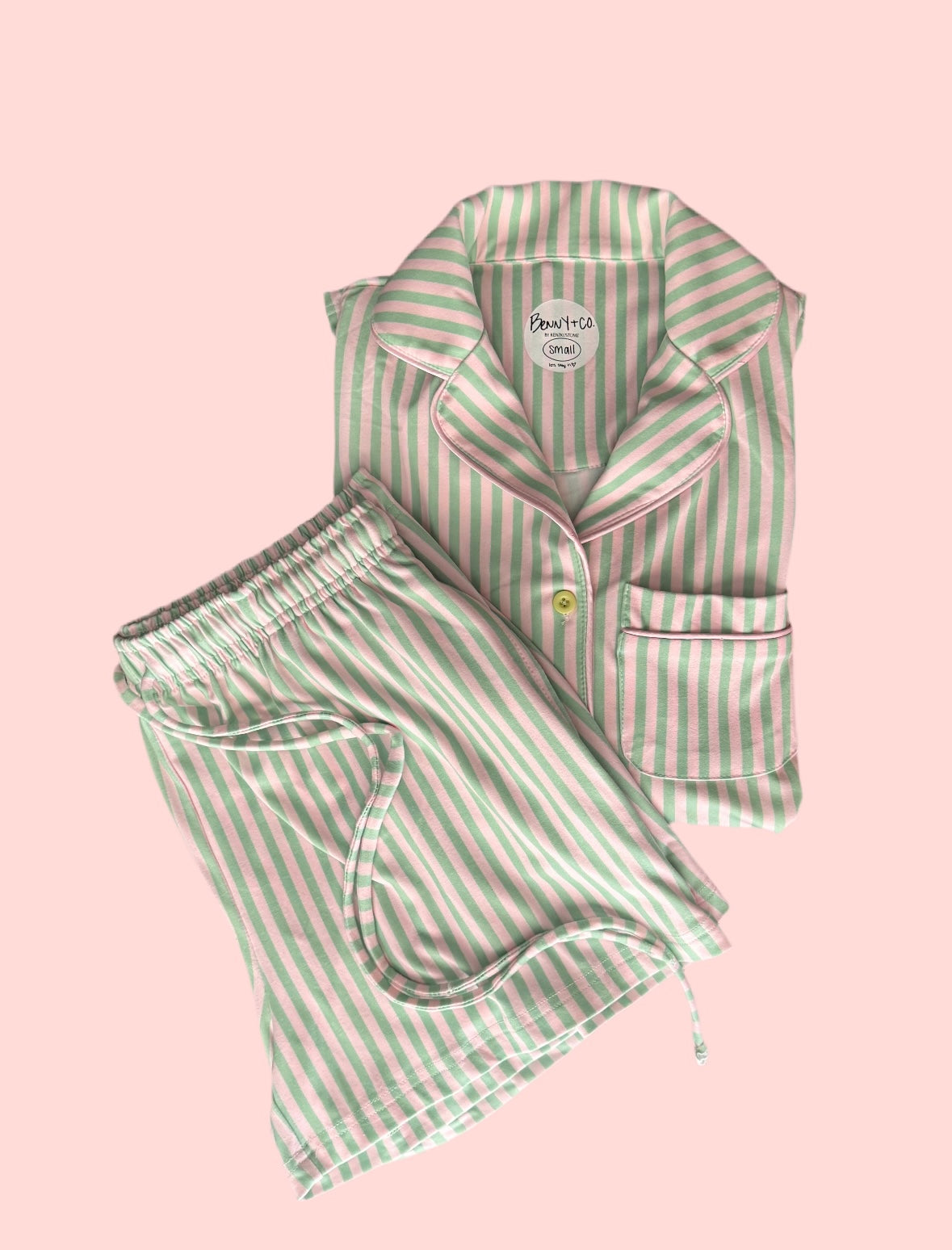 Pink + green bamboo shorts pajama set